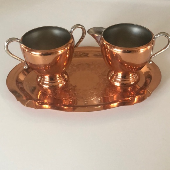 Copper sugar and creamer set - Picture 1 of 4